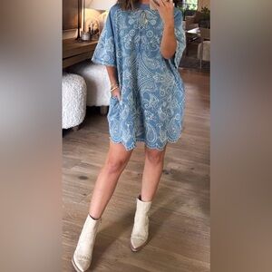 Free People Harlow Light Blue Embroidered Mini Dress